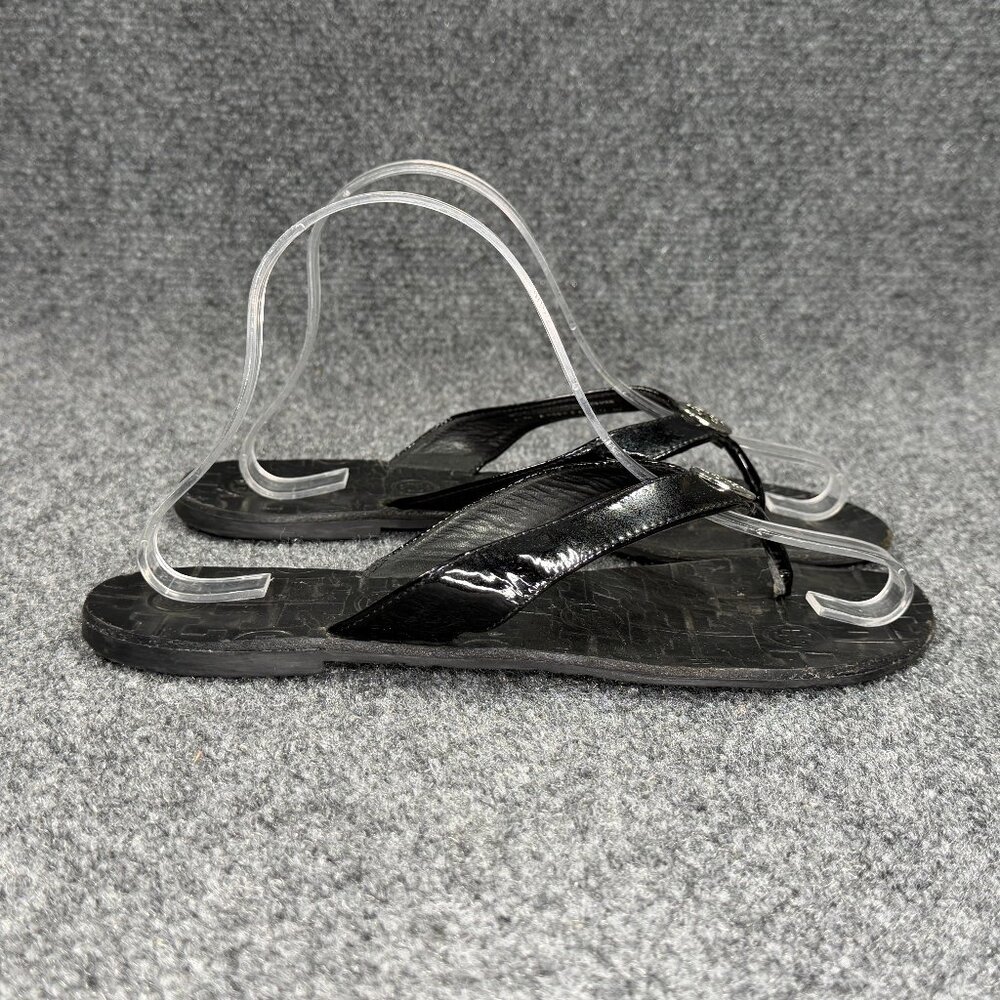 Tory‎ Burch Thora Sandals Women's Size 9 Black Patent Leather Thong Flip Flops